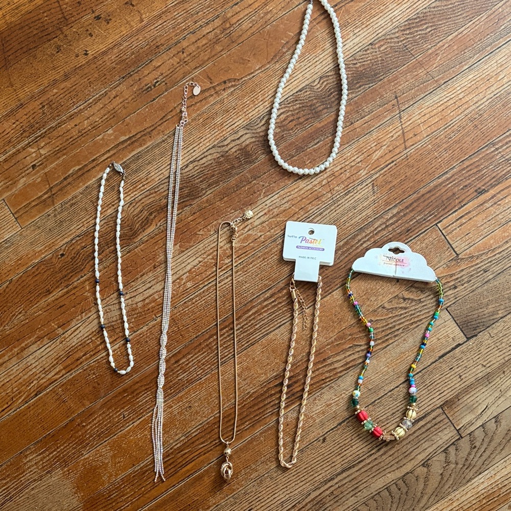 Assorted Women’s Beaded and Chain Necklaces - White, Gold, Multicolor